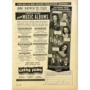 Castle Films Great Entertainers: Andrew Sister Woody Herman etc. Print Ad 1949